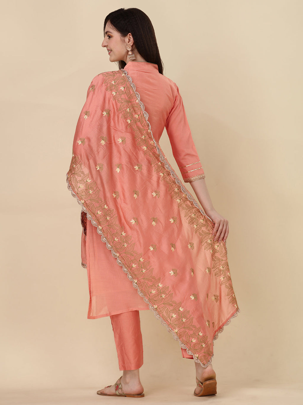 Embellished Hand Embroidered Buttoned Kurta With Pant & Dupatta Set, Multicolor - Hiral Fashion - Distacart