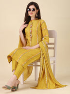 Embellished Buttoned Kurta With Pant And Dupatta Set, Multicolor - Hiral Fashion - Distacart
