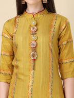 Embellished Buttoned Kurta With Pant And Dupatta Set, Multicolor - Hiral Fashion - Distacart
