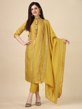 Embellished Buttoned Kurta With Pant And Dupatta Set, Multicolor - Hiral Fashion - Distacart