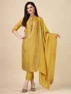 Embellished Buttoned Kurta With Pant And Dupatta Set, Multicolor - Hiral Fashion - Distacart