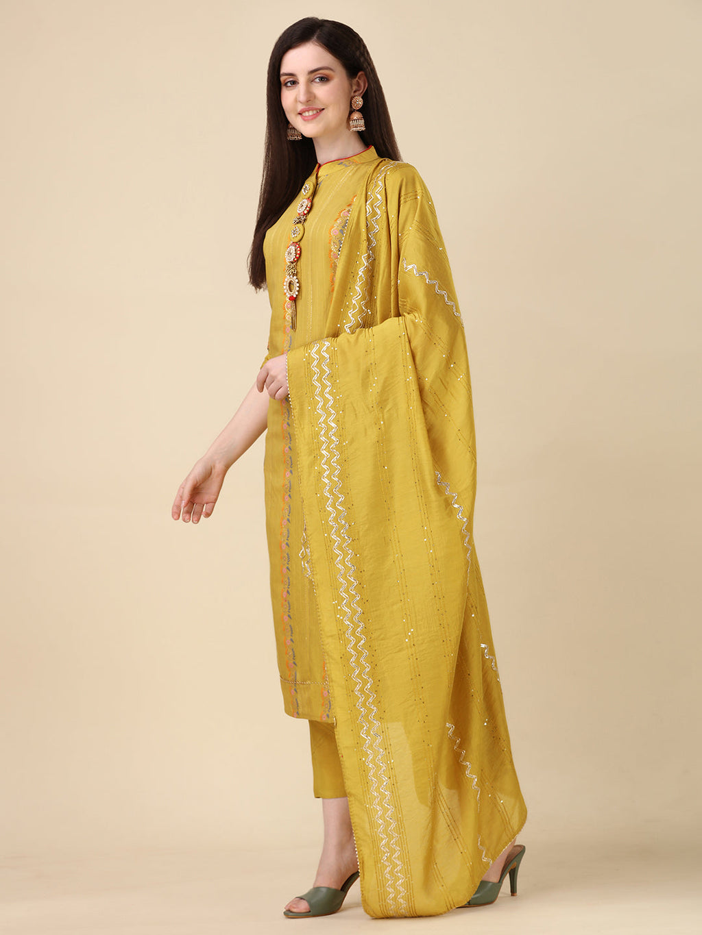 Embellished Buttoned Kurta With Pant And Dupatta Set, Multicolor - Hiral Fashion - Distacart