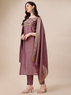 Hand Embroidered Kurta With Pant And Dupatta Set, Multicolor - Hiral Fashion - Distacart