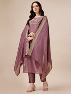Hand Embroidered Kurta With Pant And Dupatta Set, Multicolor - Hiral Fashion - Distacart