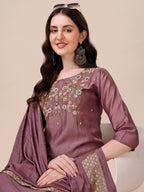 Hand Embroidered Kurta With Pant And Dupatta Set, Multicolor - Hiral Fashion - Distacart