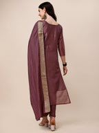 Hand Embroidered Kurta With Pant And Dupatta Set, Multicolor - Hiral Fashion - Distacart