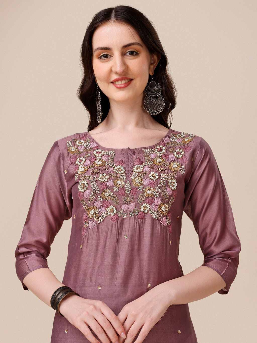 Hand Embroidered Kurta With Pant And Dupatta Set, Multicolor - Hiral Fashion - Distacart