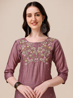Hand Embroidered Kurta With Pant And Dupatta Set, Multicolor - Hiral Fashion - Distacart