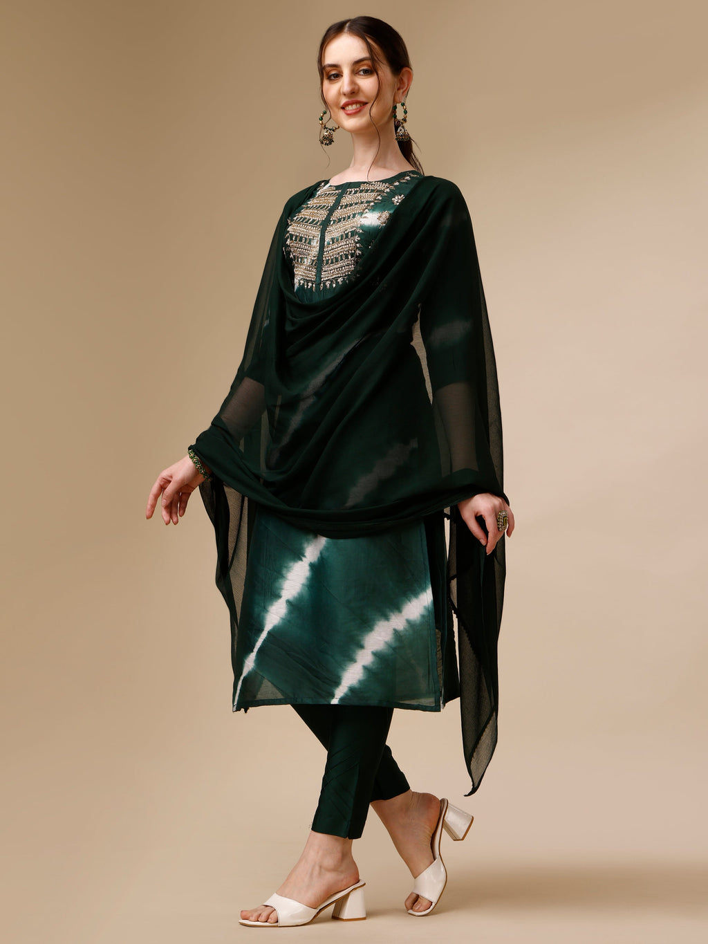 Lehariya Printed And Embroidered Kurta With Pant And Dupatta Set, Multicolor - Hiral Fashion - Distacart