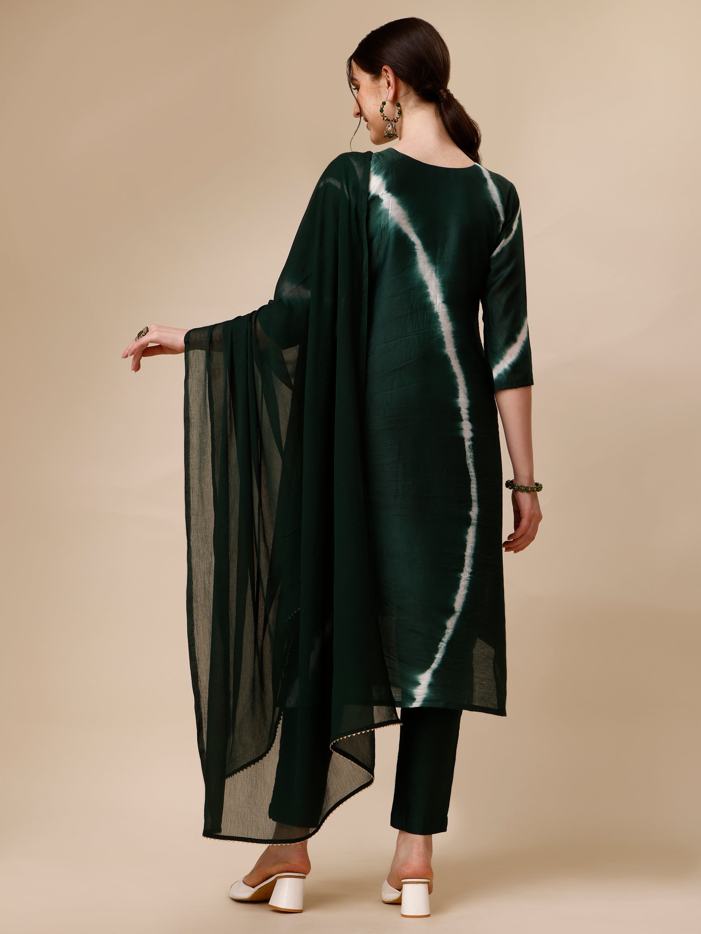 Lehariya Printed And Embroidered Kurta With Pant And Dupatta Set, Multicolor - Hiral Fashion - Distacart