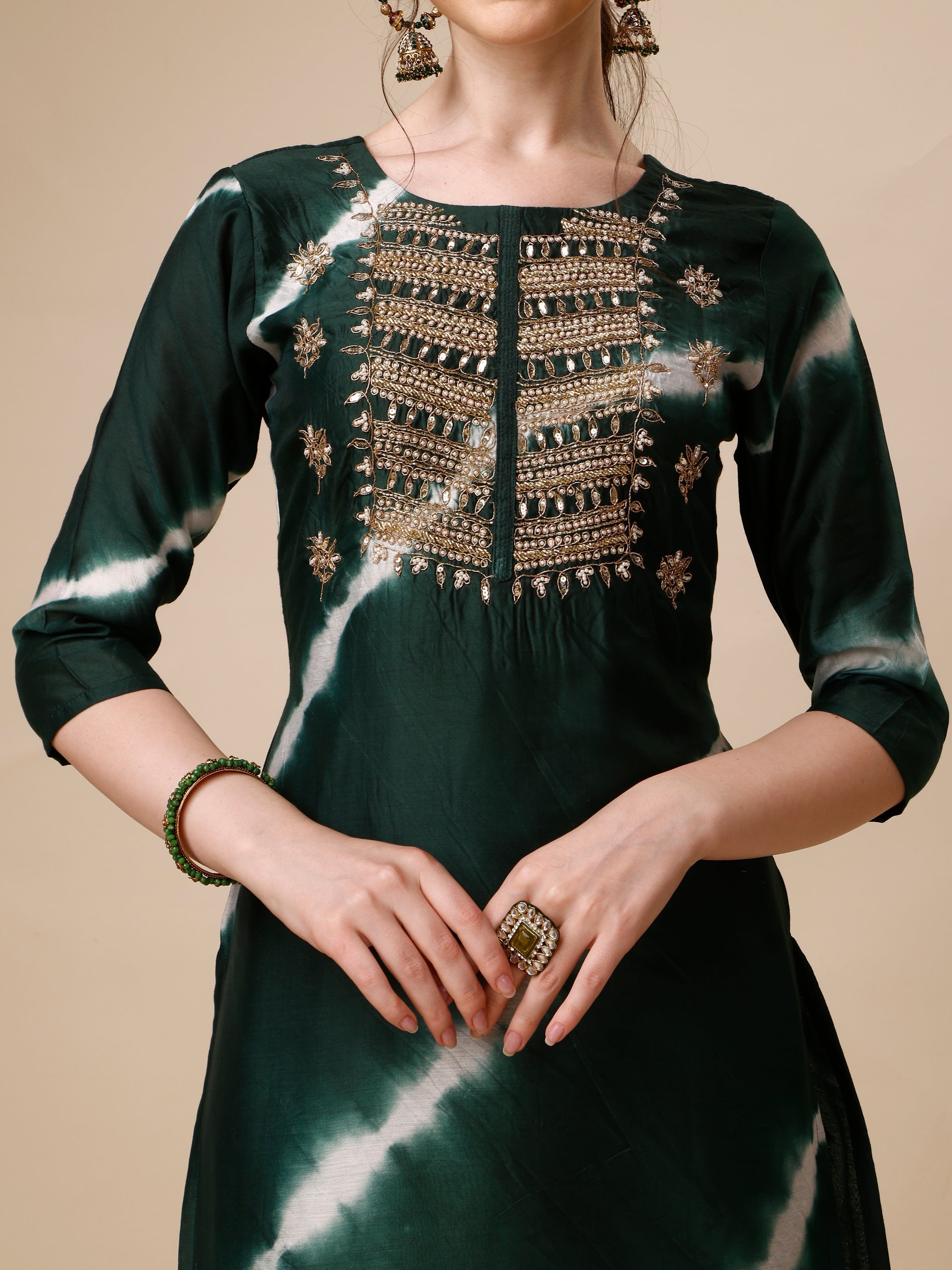 Lehariya Printed And Embroidered Kurta With Pant And Dupatta Set, Multicolor - Hiral Fashion - Distacart