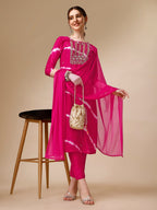 Lehariya Printed And Embroidered Kurta With Pant And Dupatta Set, Multicolor - Hiral Fashion - Distacart
