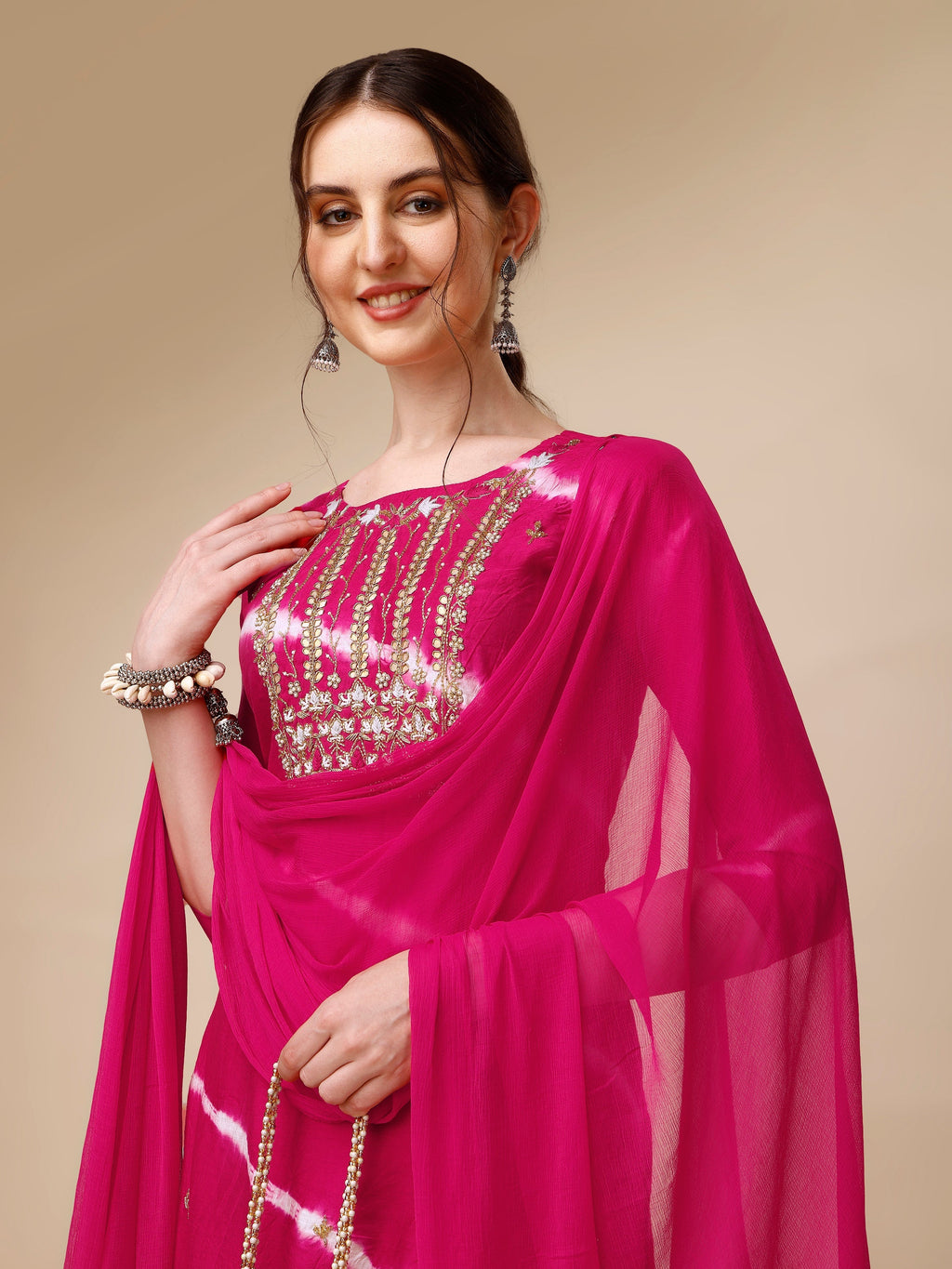 Lehariya Printed And Embroidered Kurta With Pant And Dupatta Set, Multicolor - Hiral Fashion - Distacart