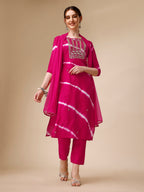 Lehariya Printed And Embroidered Kurta With Pant And Dupatta Set, Multicolor - Hiral Fashion - Distacart