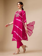 Lehariya Printed And Embroidered Kurta With Pant And Dupatta Set, Multicolor - Hiral Fashion - Distacart