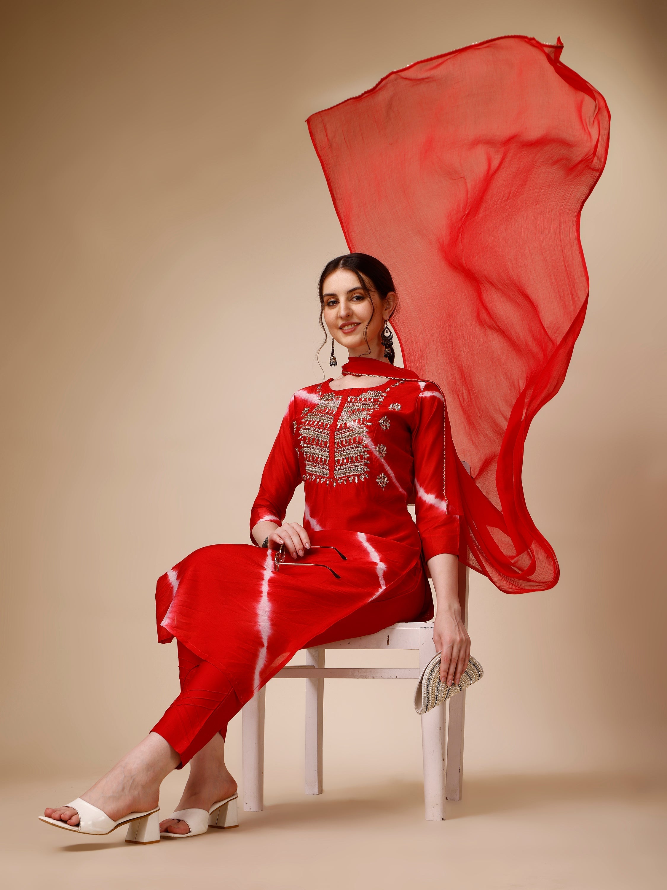 Lehariya Printed And Embroidered Kurta With Pant And Dupatta Set, Multicolor - Hiral Fashion - Distacart