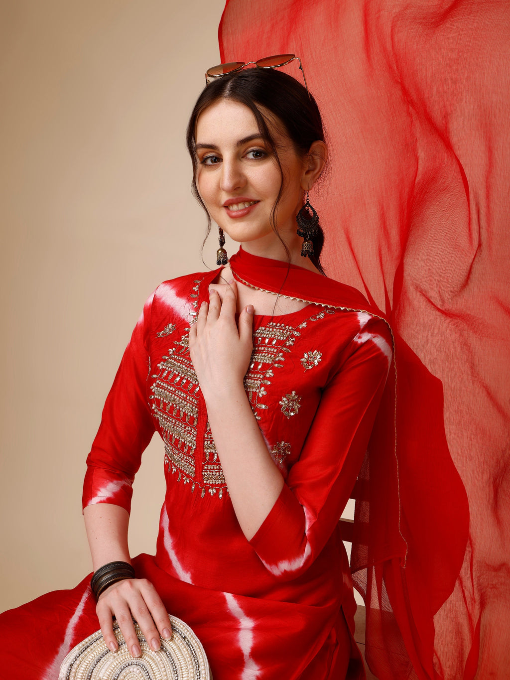 Lehariya Printed And Embroidered Kurta With Pant And Dupatta Set, Multicolor - Hiral Fashion - Distacart