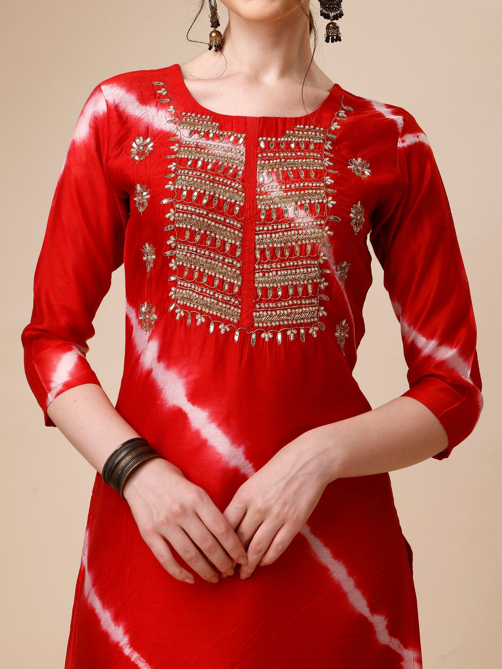 Lehariya Printed And Embroidered Kurta With Pant And Dupatta Set, Multicolor - Hiral Fashion - Distacart