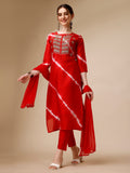 Lehariya Printed And Embroidered Kurta With Pant And Dupatta Set, Multicolor - Hiral Fashion - Distacart