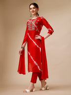 Lehariya Printed And Embroidered Kurta With Pant And Dupatta Set, Multicolor - Hiral Fashion - Distacart