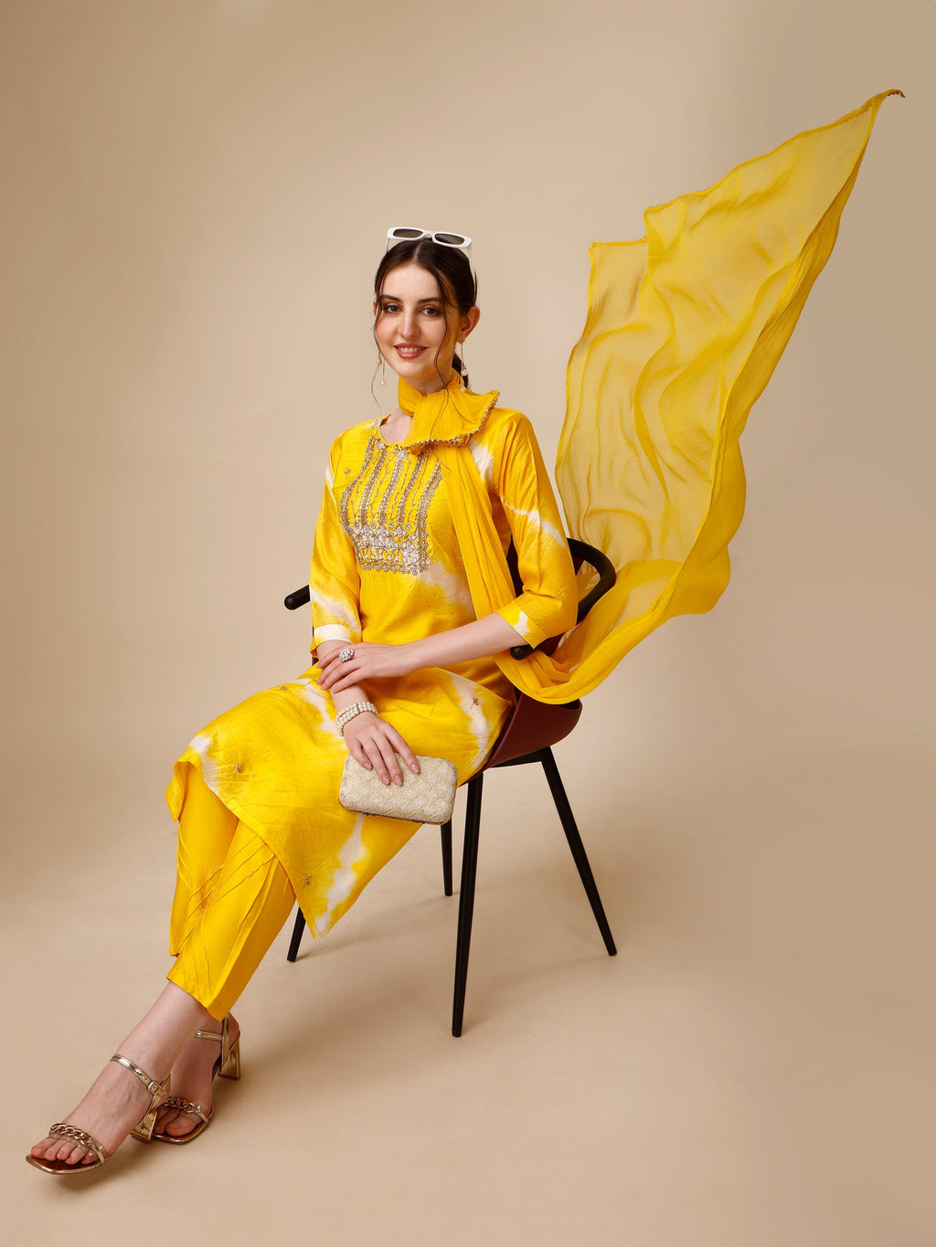 Lehariya Printed And Embroidered Kurta With Pant And Dupatta Set, Multicolor - Hiral Fashion - Distacart