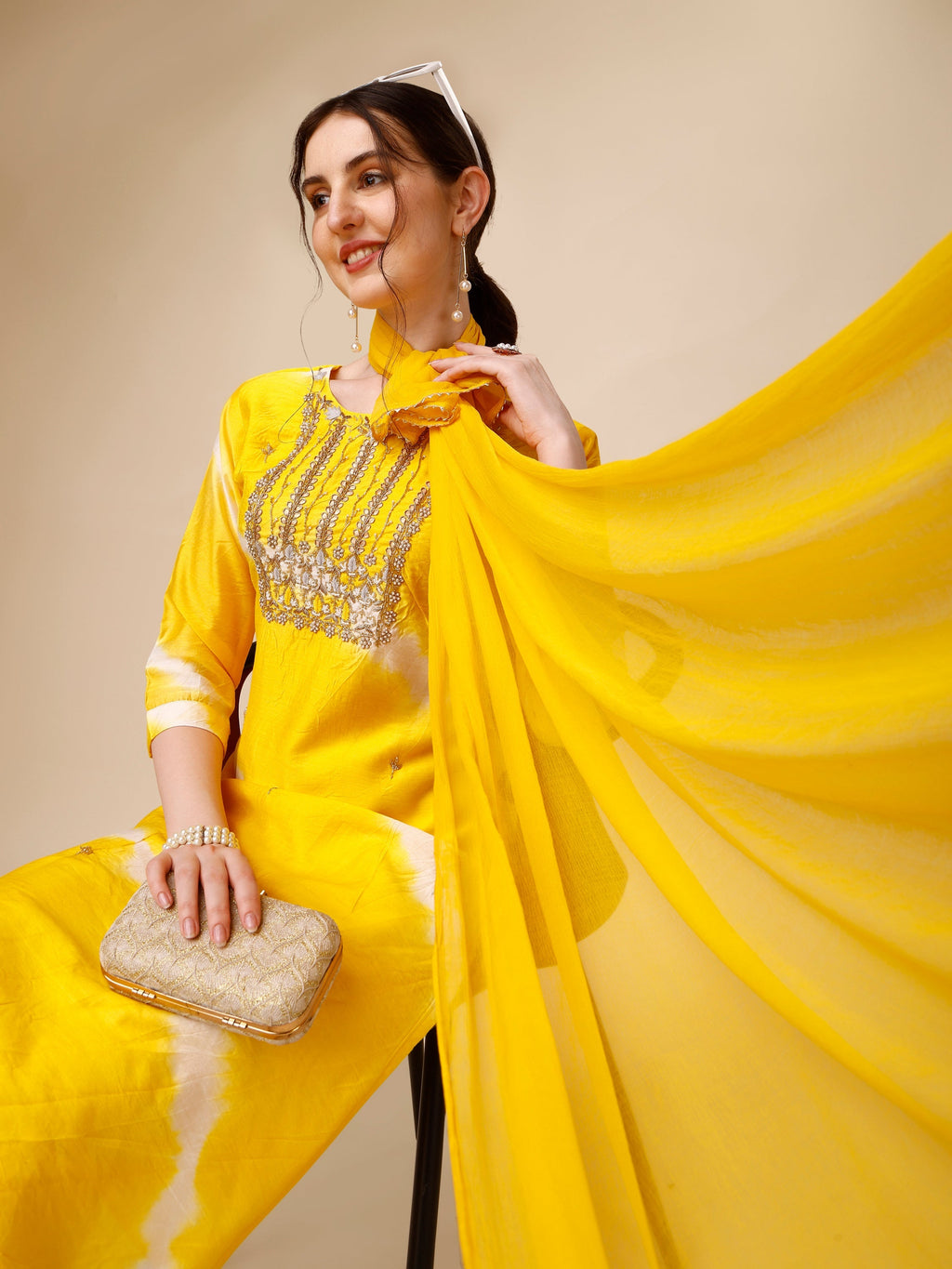 Lehariya Printed And Embroidered Kurta With Pant And Dupatta Set, Multicolor - Hiral Fashion - Distacart