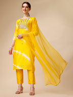 Lehariya Printed And Embroidered Kurta With Pant And Dupatta Set, Multicolor - Hiral Fashion - Distacart