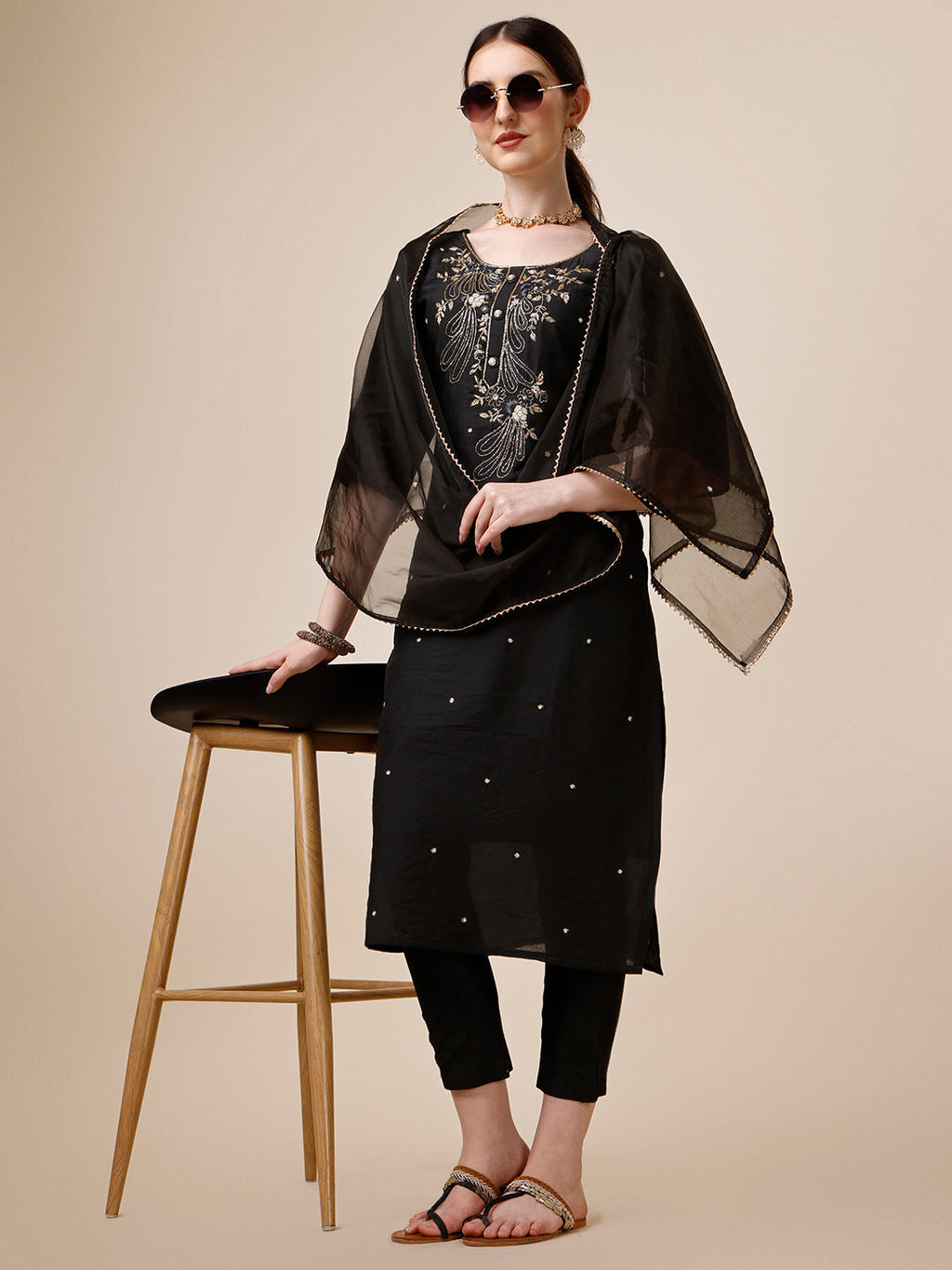 Embroidered Kurta With Pant And Dupatta Set, Multicolor - Hiral Fashion - Distacart