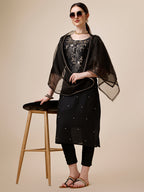 Embroidered Kurta With Pant And Dupatta Set, Multicolor - Hiral Fashion - Distacart