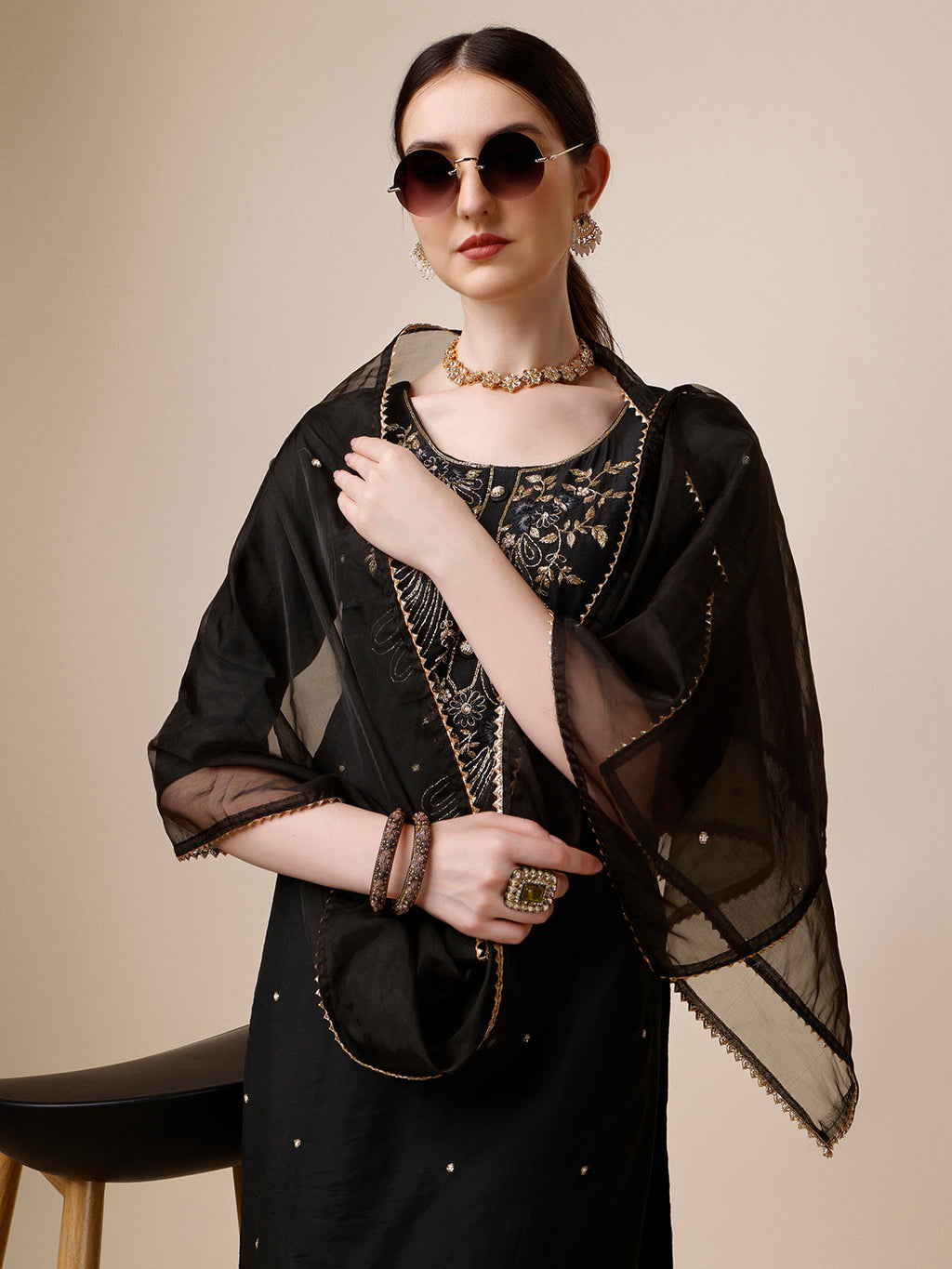 Embroidered Kurta With Pant And Dupatta Set, Multicolor - Hiral Fashion - Distacart