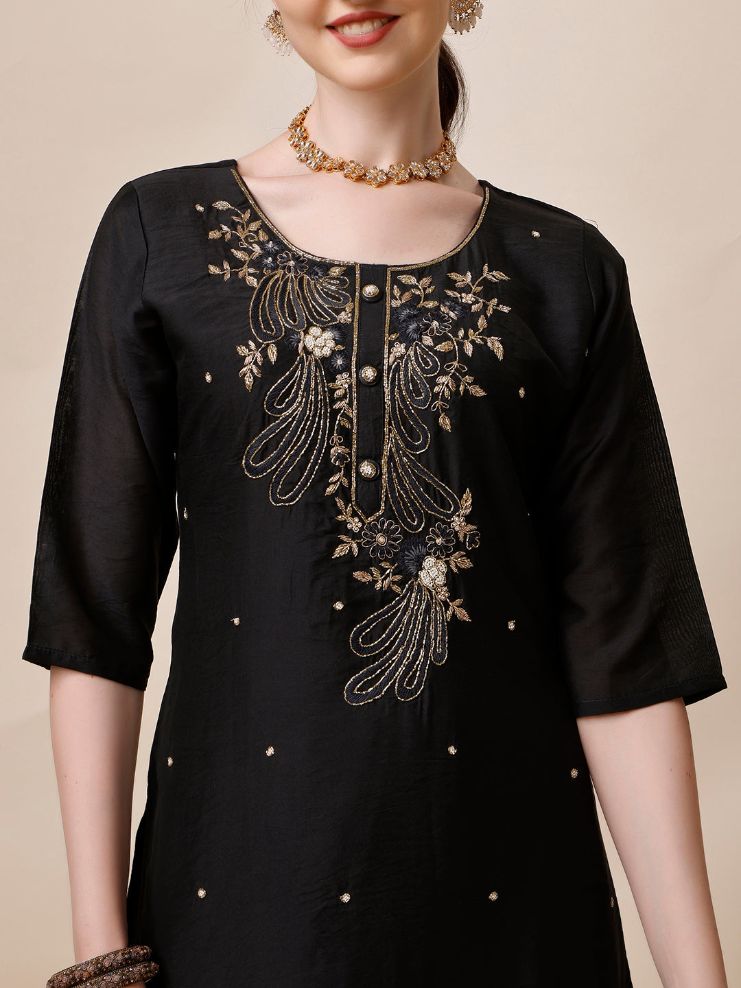 Embroidered Kurta With Pant And Dupatta Set, Multicolor - Hiral Fashion - Distacart