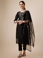Embroidered Kurta With Pant And Dupatta Set, Multicolor - Hiral Fashion - Distacart