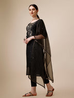 Embroidered Kurta With Pant And Dupatta Set, Multicolor - Hiral Fashion - Distacart