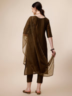 Embroidered Green Kurta With Pant And Dupatta Set, Multicolor - Hiral Fashion - Distacart
