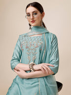 Hand Embroidered Kurta With Pant & Dupatta Set, Multicolor - Hiral Fashion - Distacart