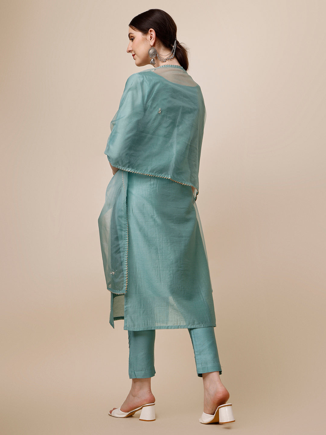 Hand Embroidered Kurta With Pant & Dupatta Set, Multicolor - Hiral Fashion - Distacart