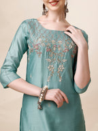 Hand Embroidered Kurta With Pant & Dupatta Set, Multicolor - Hiral Fashion - Distacart