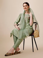 Embroidered Kurta With Pant And Dupatta Set, Multicolor - Hiral Fashion - Distacart