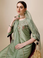 Embroidered Kurta With Pant And Dupatta Set, Multicolor - Hiral Fashion - Distacart