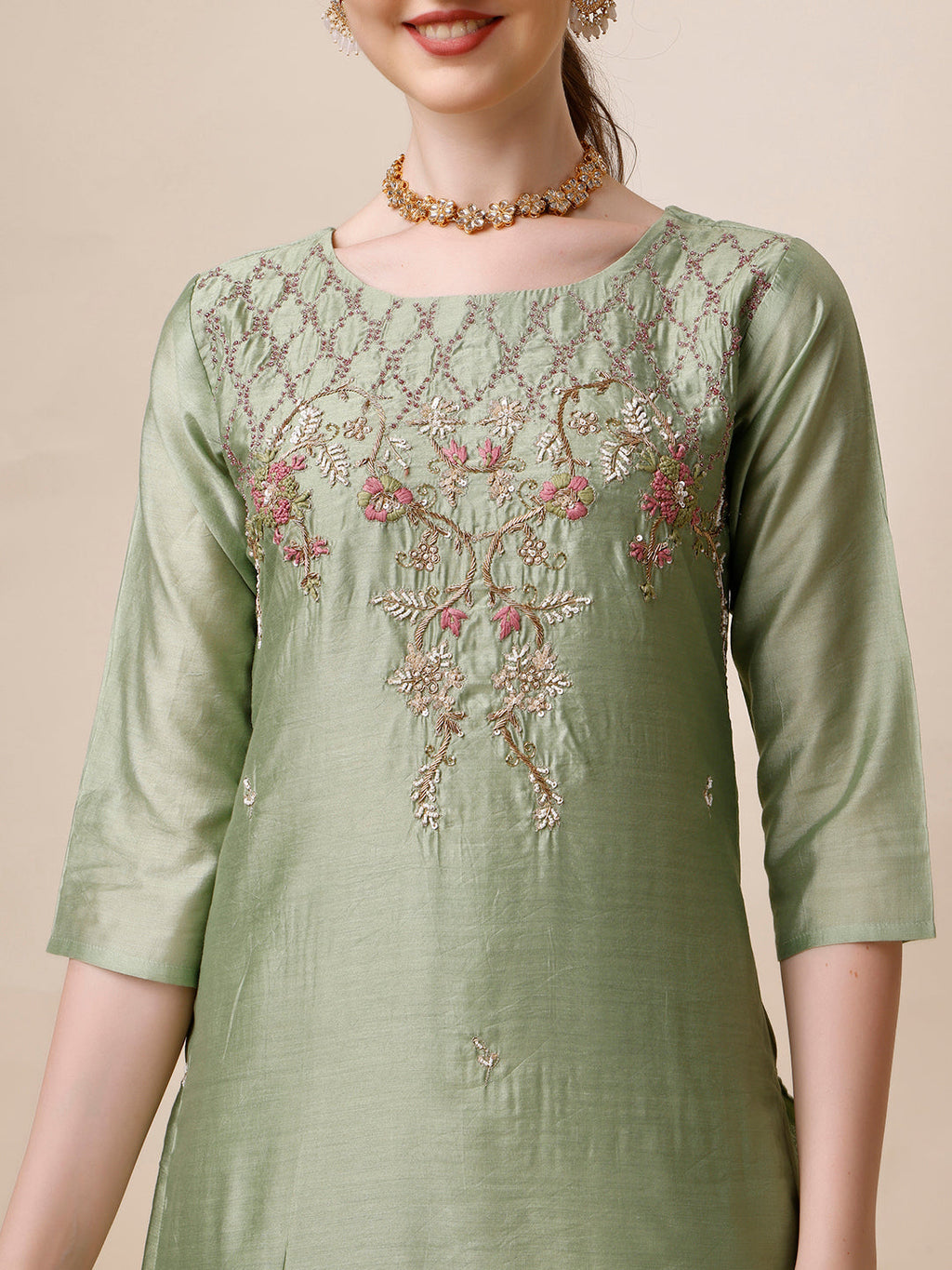 Embroidered Kurta With Pant And Dupatta Set, Multicolor - Hiral Fashion - Distacart