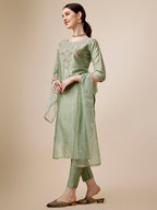Embroidered Kurta With Pant And Dupatta Set, Multicolor - Hiral Fashion - Distacart