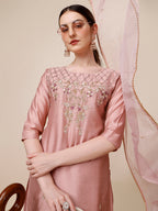 Hand Embroidered Kurta With Pant & Dupatta Set, Multicolor - Hiral Fashion - Distacart