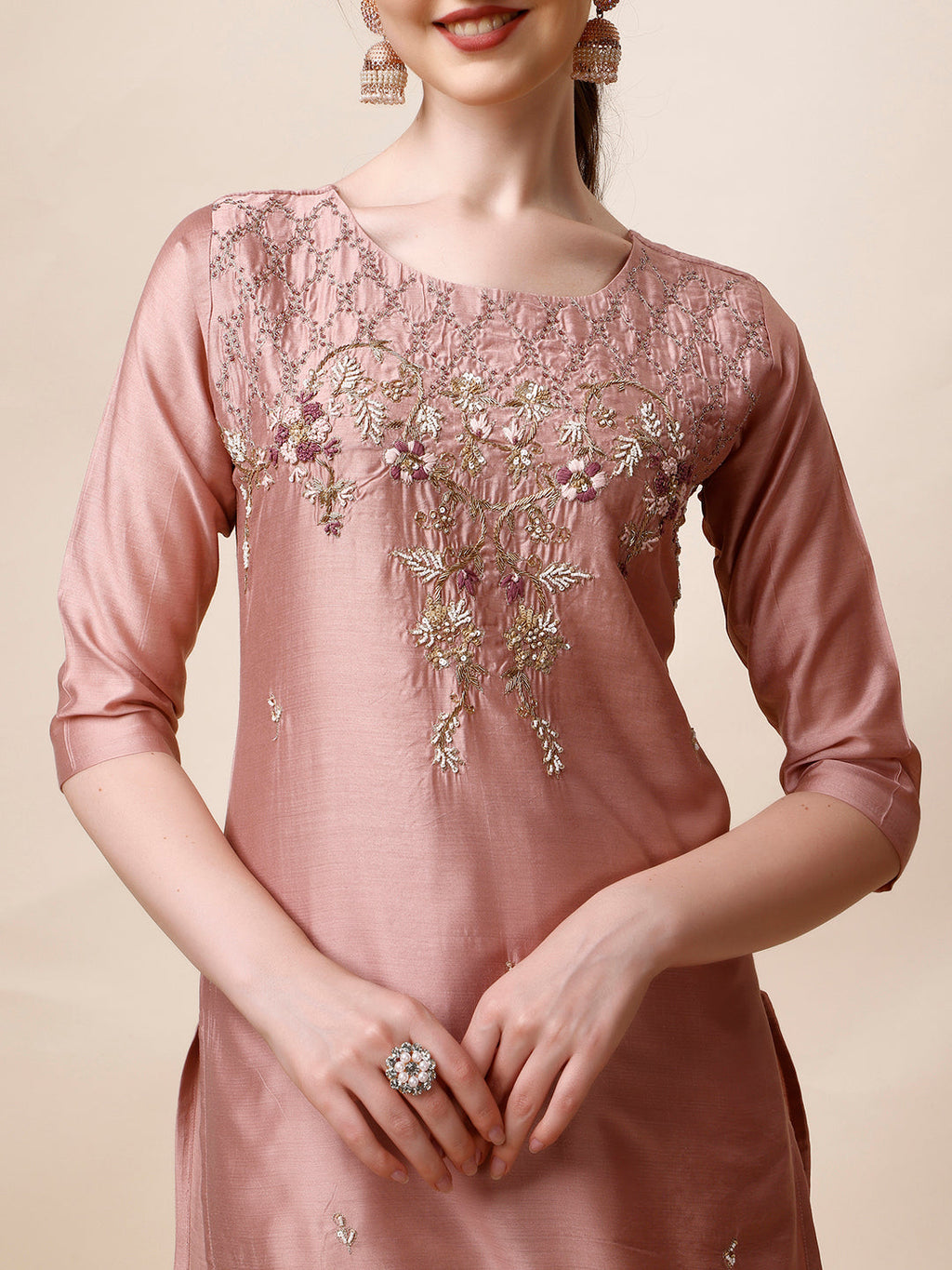 Hand Embroidered Kurta With Pant & Dupatta Set, Multicolor - Hiral Fashion - Distacart