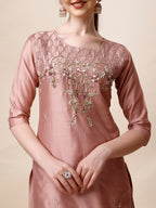 Hand Embroidered Kurta With Pant & Dupatta Set, Multicolor - Hiral Fashion - Distacart