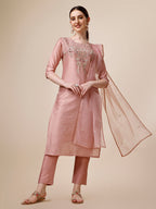 Hand Embroidered Kurta With Pant & Dupatta Set, Multicolor - Hiral Fashion - Distacart