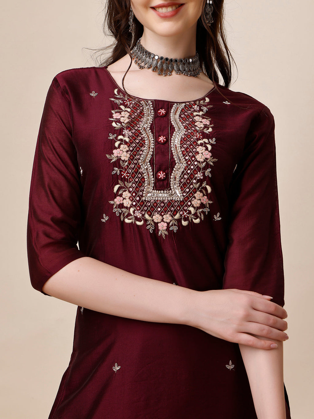 Embroidered Kurta With Pant And Dupatta Set, Multicolor - Hiral Fashion - Distacart