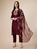 Embroidered Kurta With Pant And Dupatta Set, Multicolor - Hiral Fashion - Distacart