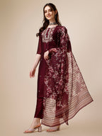 Embroidered Kurta With Pant And Dupatta Set, Multicolor - Hiral Fashion - Distacart