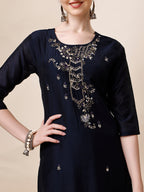 Hand Embroidered Kurta With Pant And Dupatta Set, Multicolor - Hiral Fashion - Distacart