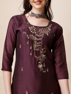 Embroidered Kurta With Pant And Dupatta Set, Multicolor - Hiral Fashion - Distacart